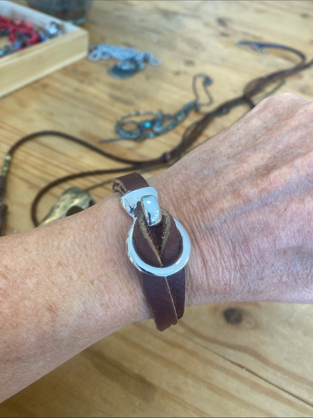 Women’s Brown Leather Wrap Bracelet with Silver Accent